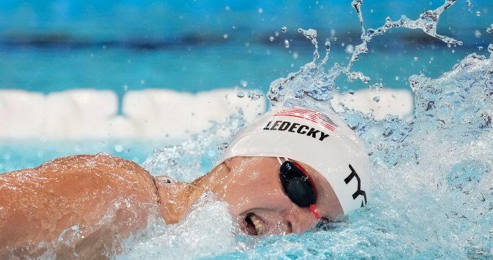 U.S. swimmer Katie Ledecky wins 1,500m freestyle gold in Olympic record time – National