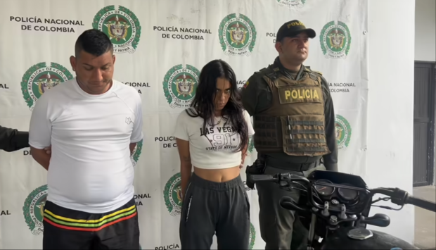 "La Muñeca" and "Leopoldo" after their arrest by Colombian police in the country's Magdalena Medio region.