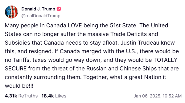 Donald Trump, once again, is suggesting the idea that Canada merge with the U.S. and become the 51st state.